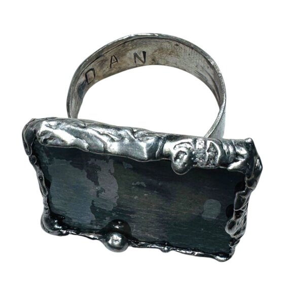 Handcrafted Artisan Silver & Glass Statement Ring Abstract Woman Portrait Design - Picture 6 of 17